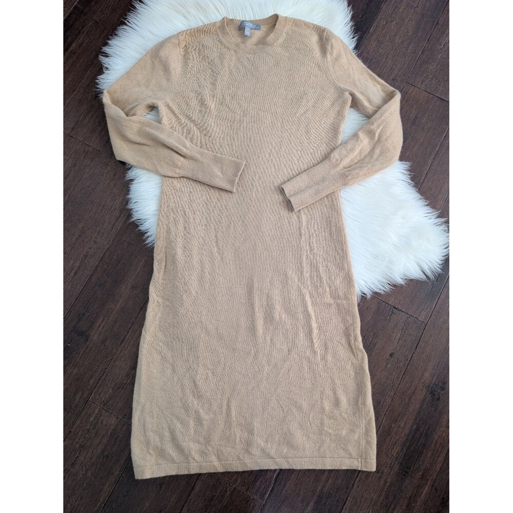 Neiman Marcus 100% Cashmere Long Sleeve Sweater Dress M Medium Camel Brown Tan